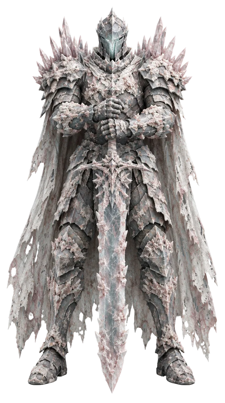 Ser Ostrane the Tideless, ksatria berpedang besar dengan zirah tertutup kerak garam dan duri kristal